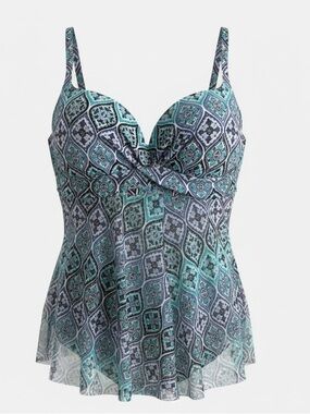 Leilani Paisley Underwire Tankini Top 12 Adjustable Straps Green Blue Supportive